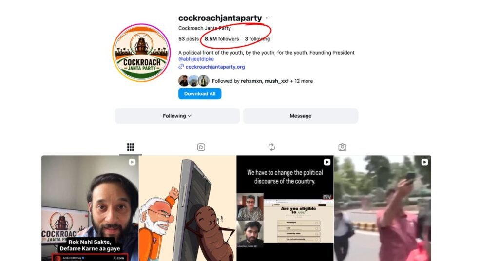 Cockroach Janta Party Nears BJP On Instagram In Just 6 Days